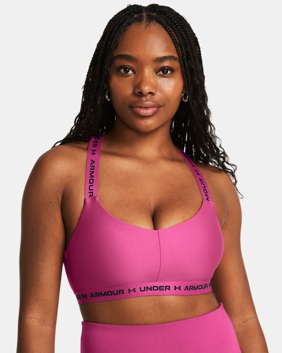 Brassière de sport à dos croisé et maintien léger UA pour femme, Pink, pdpMainDesktop image number 2